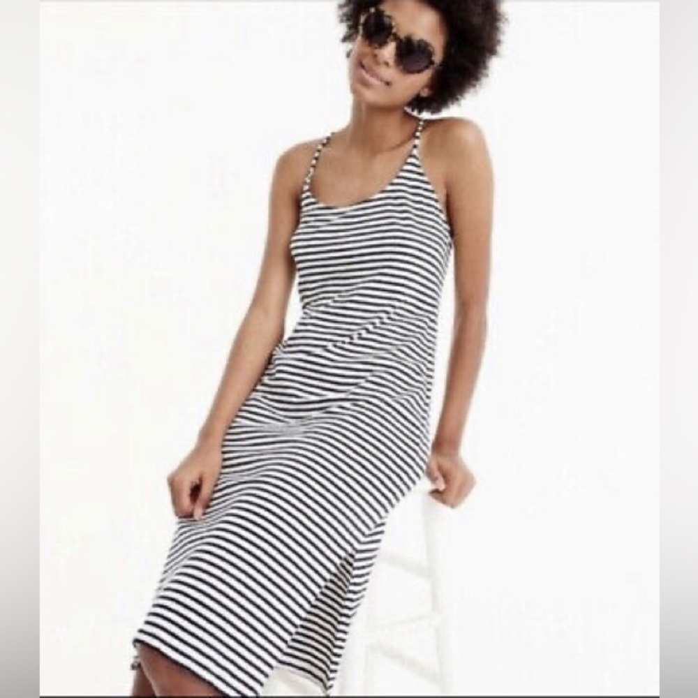 XL J. Crew Navy Stripe Cross Back Strap Dress